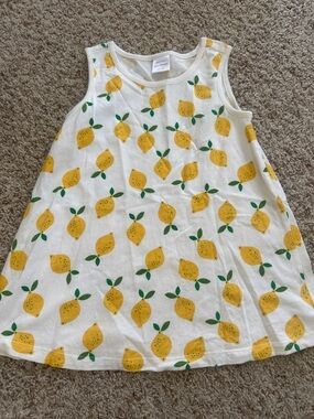 Hanna Andersson White Lemon Print Tank  with Green Leaves
